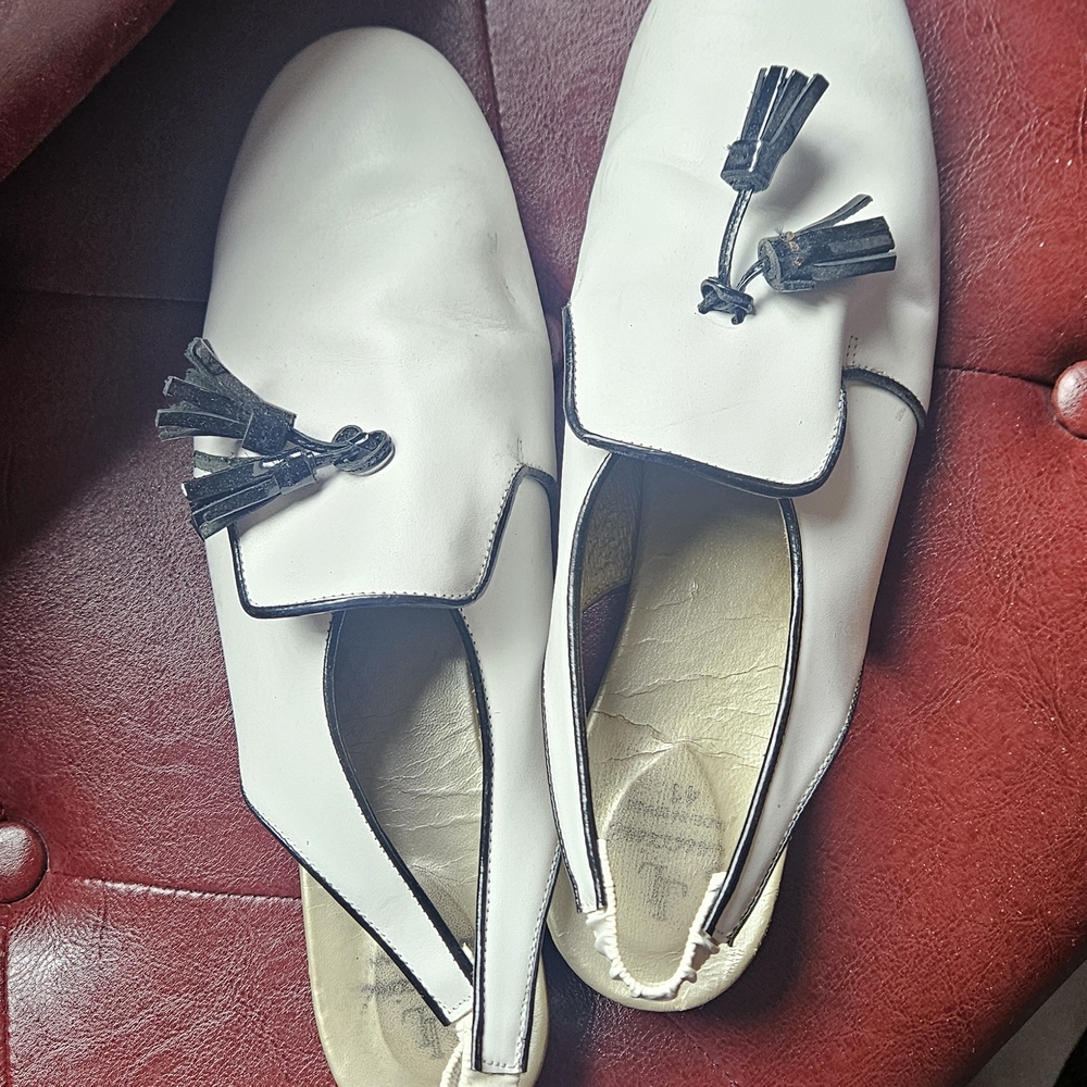 Classic White Tassel Loafers with Black Trim